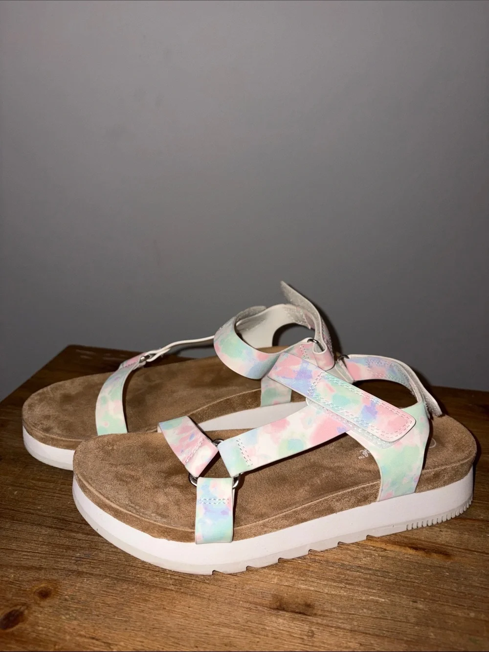 Cat & Jack Pastel Tie-Dye Strap Platform Sandals - Pink, Mint, Lilac Size 3